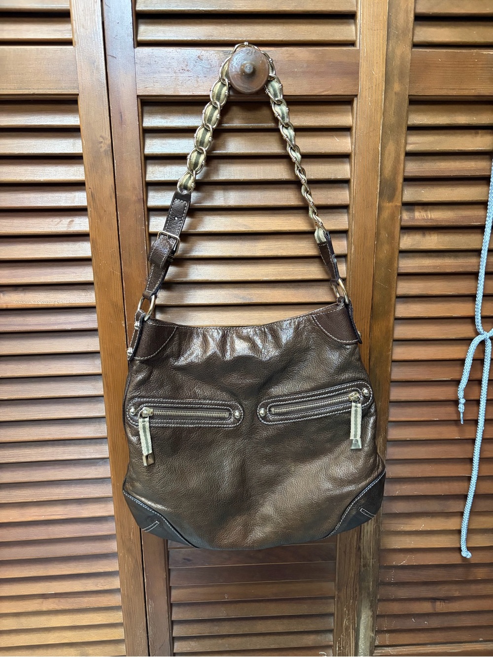 Gucci Capri chain bag, metallic, brown, leather, two exterior zip pockets.